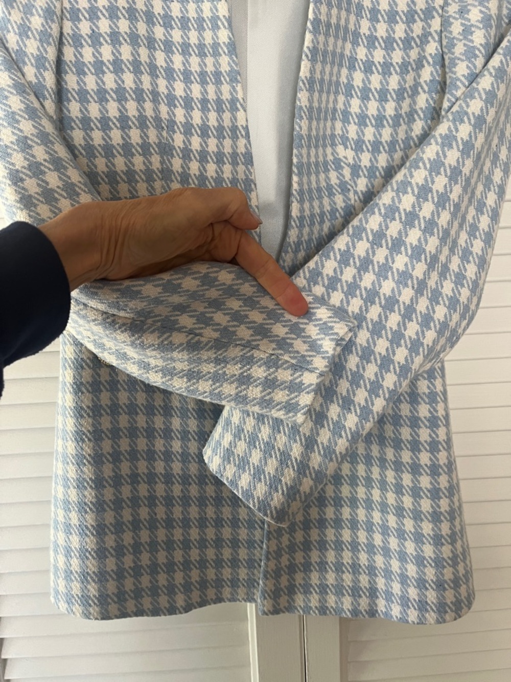 Zara Light Blue & White Houndstooth Collarless Blazer - Picture 9 of 14
